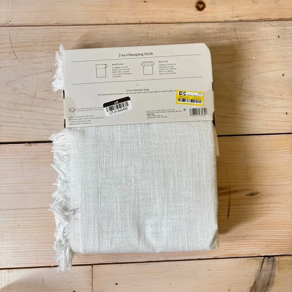 (1) Threshold NWT NIB Blackout Slub Weave Raw Edge Curtain Panel White 50x63